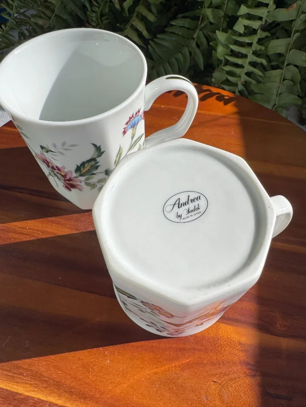 Vintage Andrea by Sadek Floral Coffee Mug, Hexagonal Porcelain Tea Cup